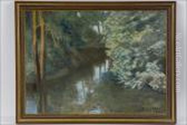 Jokimaisema - Flodlandskap. Oil Painting by Oskari Paatela