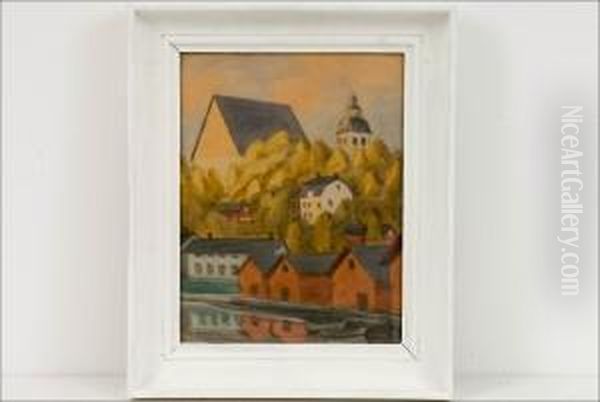 Porvoo Iltavalossa - Borga I Aftonrodnad. Oil Painting by Oskari Paatela