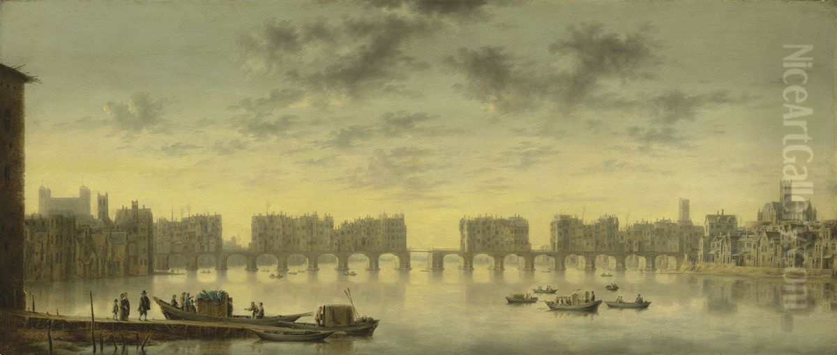 Old London Bridge Oil Painting by Claude De Jongh