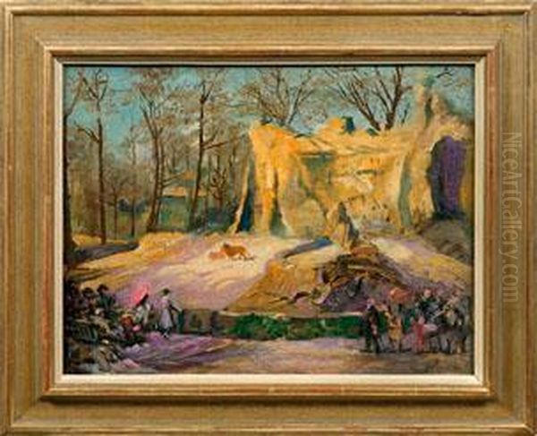 Berliner Zoologischer Garten Mit Zuschauern Am Lowengehege Oil Painting by Paul Paeschke