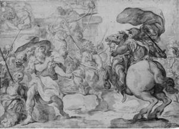 A Battle Scene Oil Painting by Paolo Pagani