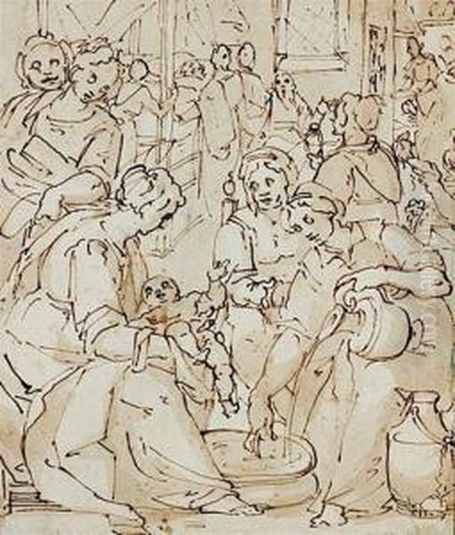 La Naissance De La Vierge Oil Painting by Giovanni Battista Paggi