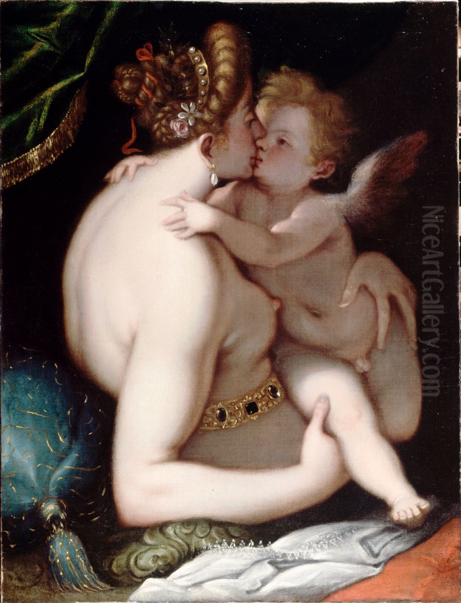 Venus And Cupid Oil Painting by Giovanni Battista Paggi