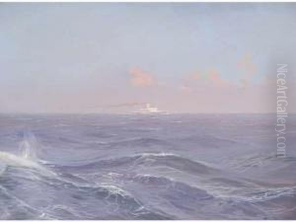 Vapeur Par Mer Agitee Oil Painting by Jean-Louis Paguenaud