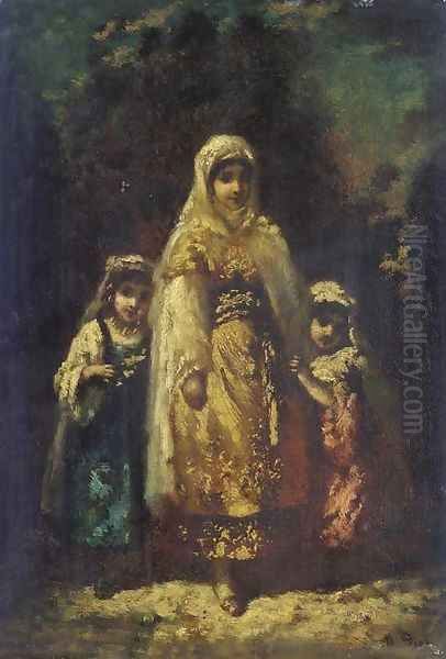 A Young Family Oil Painting by Narcisse-Virgile Diaz de la Pena