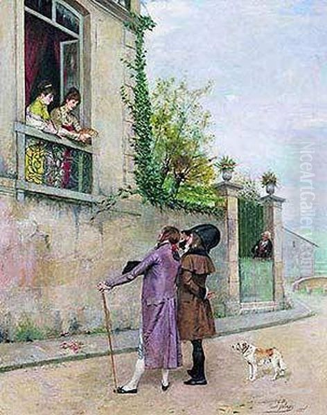 Los Pretendientes Oil Painting by Joaquin Pallares y Allustante