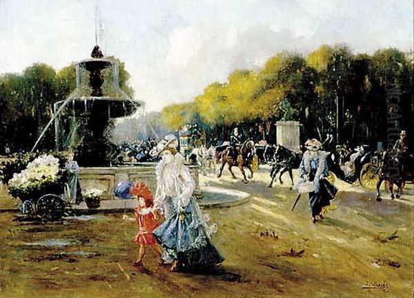 Parisian Street Scene Oil Painting by Joaquin Pallares y Allustante