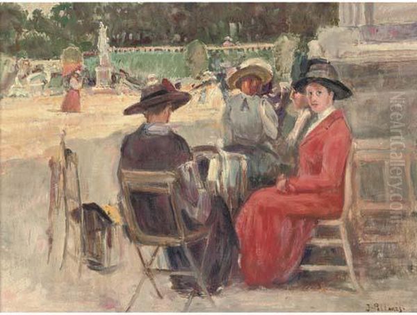 Elegant Company In The Park Oil Painting by Joaquin Pallares y Allustante