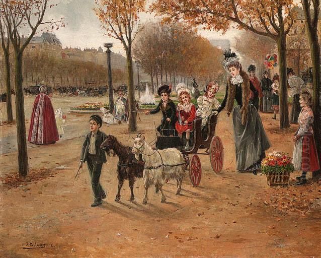 La Promenade Au Champs Elysees Oil Painting by Joaquin Pallares y Allustante