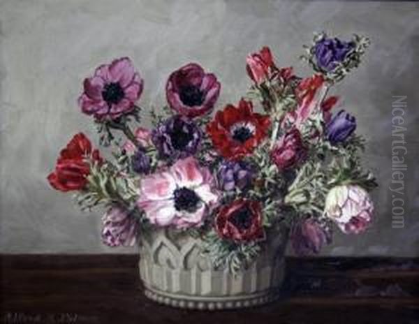 Anemonies In A Vase Oil Painting by Alfred Palmer