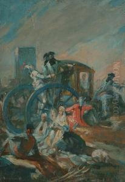 Figures And Carriage Oil Painting by Alfred Palmer