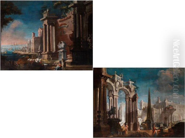 Romische Architekturcapricci Oil Painting by Pietro (Il Mirandolese) Paltronieri