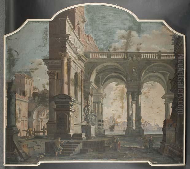 Capriccio Architettonico Con Rovine Oil Painting by Pietro (Il Mirandolese) Paltronieri