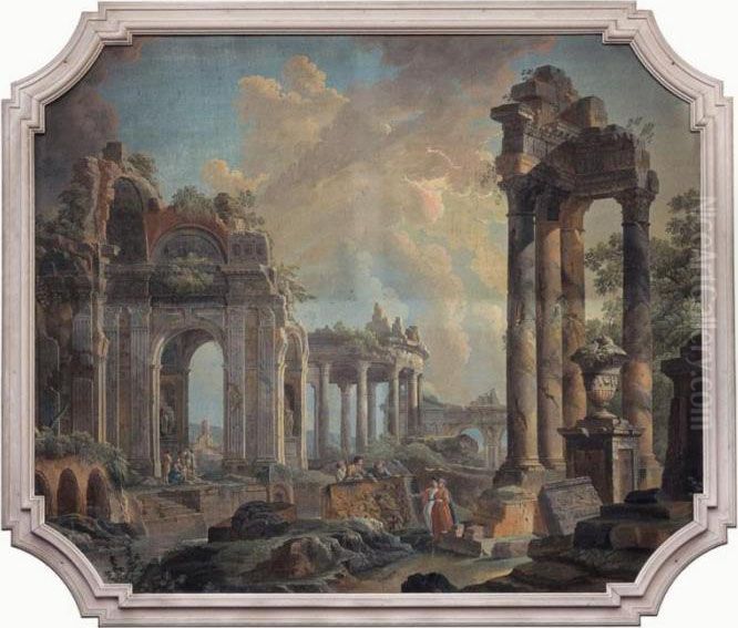 Paesaggio Con Rovine Architettoniche E Figure Oil Painting by Pietro (Il Mirandolese) Paltronieri