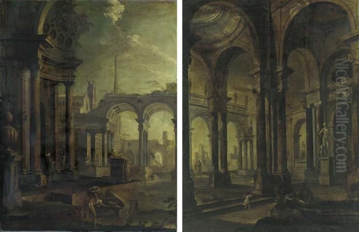 Architectural Capriccios Oil Painting by Pietro (Il Mirandolese) Paltronieri