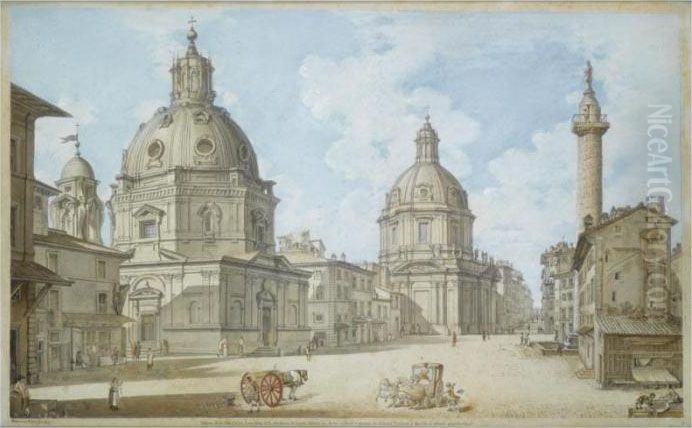 A View Of Rome With The Madonna 
Di Loreto And The Santa Maria, With Traian's Column To The Right Oil Painting by Francesco Panini