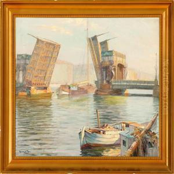 Harbour Scene From Copenhagen Oil Painting by Robert Panitzsch