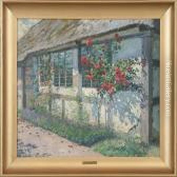 Red And Pink Roses Byan Old Farmhouse Oil Painting by Robert Panitzsch