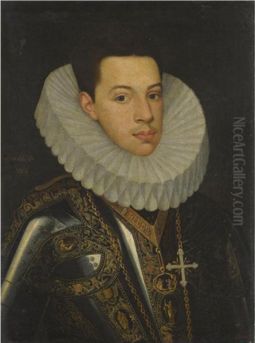 Portrait Of Prince Felipe 
Emmanuele (1586-1605) Of Savoy, Halflength, Wearing The Badges Of The 
Orders Of The Annunziata And St.mauricius And Lazarus Oil Painting by Juan Pantoja de la Cruz