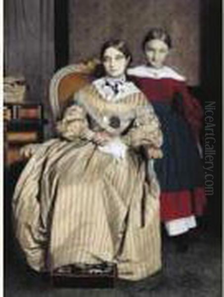 Portrait De Madame Alexandre Desgoffe Et De Sa Fille Aline, Rome
 1841 Oil Painting by Dominique Louis Papety