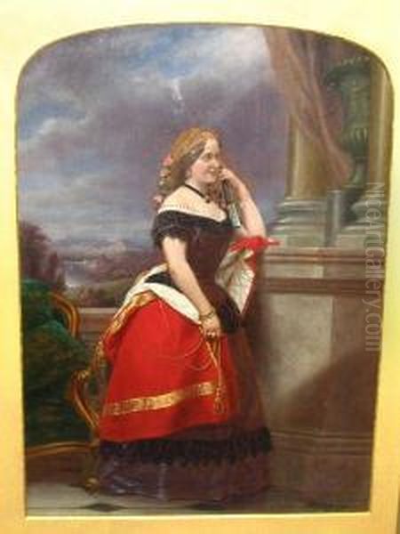 Full Length Portrait Of Lady With Redcloak. Oil Painting by Edmund Thomas Parris
