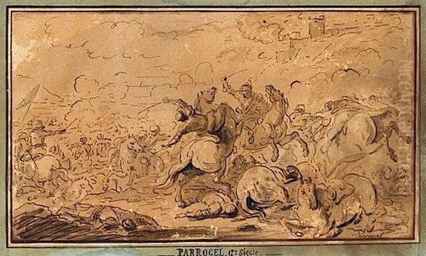 Deux Scenes De Choc De Cavalerie Oil Painting by Charles Parrocel