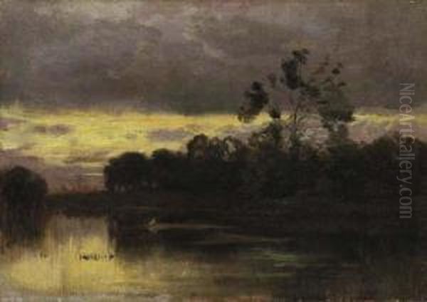 Sunset On The Lake Oil Painting by Ernest Parton