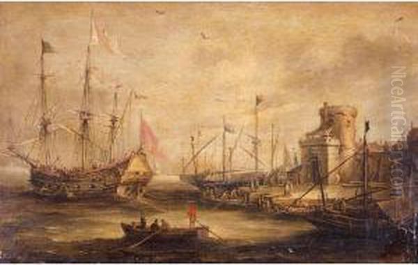 Mediterranean Port Scene Oil Painting by Lorenzo Pasinelli