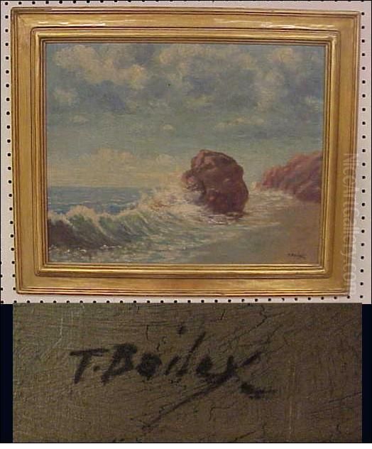Seascape With Surf Breaking On Rocky Shoreline Oil Painting by William Frederick Paskell