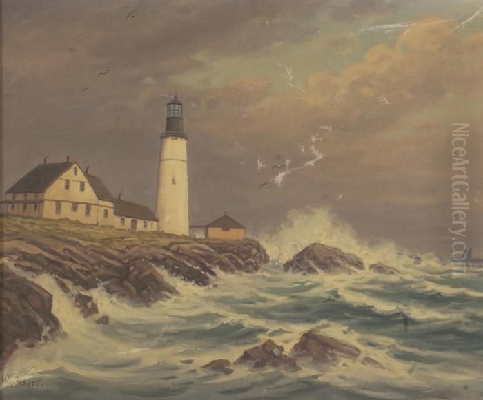 Portland Light Oil Painting by William Frederick Paskell