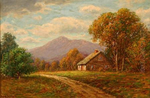 New England Mountain Landscape With Log Cabin Oil Painting by William Frederick Paskell