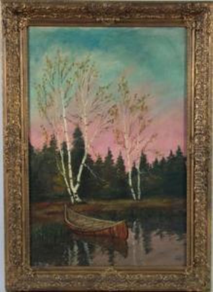 Canoe In A Pond Oil Painting by William Frederick Paskell