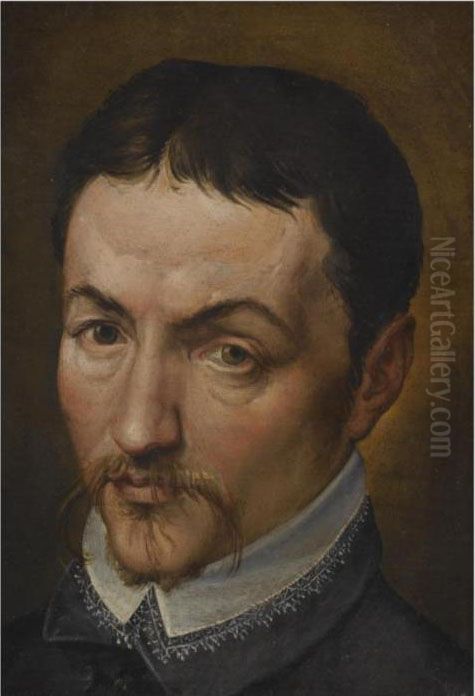 Portrait Of A Man, Head And 
Shoulders, Wearing A Moustache And A Black Shirt With A White Collar Oil Painting by Bartolomeo Passarotti