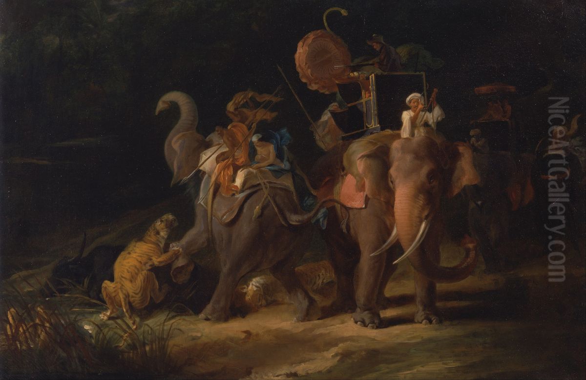 Tiger hunting in the East Indies Oil Painting by Thomas Daniell