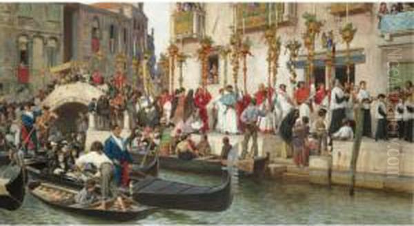 Brucke An Der Riva Dei 
Schiavoni: Eine Prozession In Venedig (procession Along The Riva Della 
Schiavoni, Venice) Oil Painting by Ludwig Passini