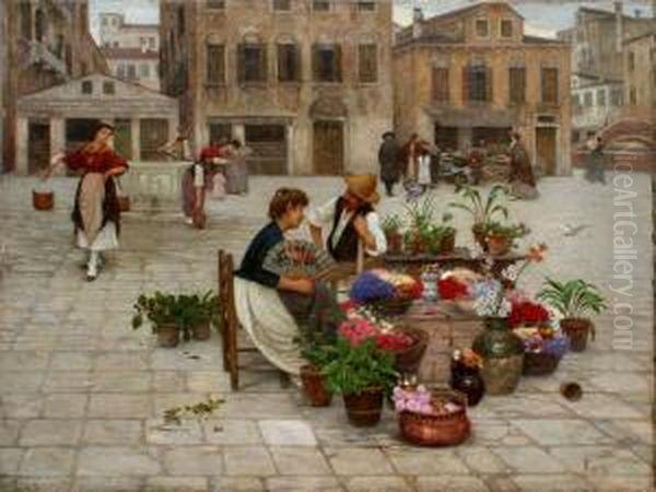 Courtyard Scene
With Flower Oil Painting by Luigi Pastega