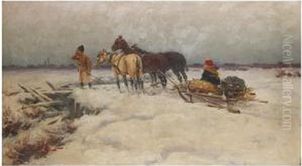 Leszakadt A Hid Oil Painting by Laszlo Pataky