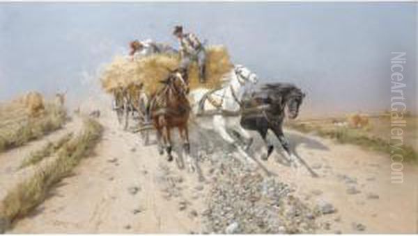 A Jolly Frollick Oil Painting by Laszlo Pataky