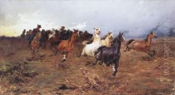 Galloping Horses Oil Painting by Laszlo Pataky