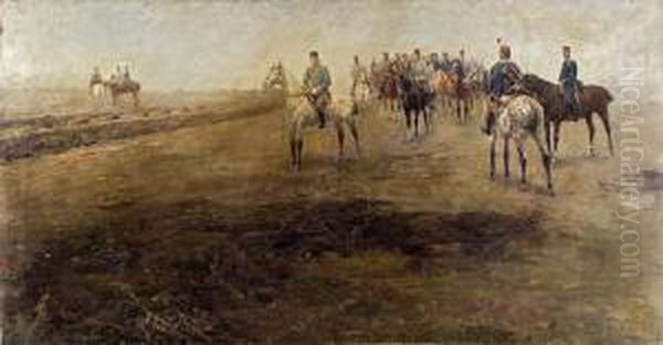 Laszl Pataky (1857 - 1912) - Kaiser Franz Joseph Im Manover. Oil Painting by Laszlo Pataky