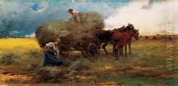 Twilight In The Field Oil Painting by Laszlo Pataky