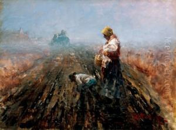 Morning In The Field Oil Painting by Laszlo Pataky