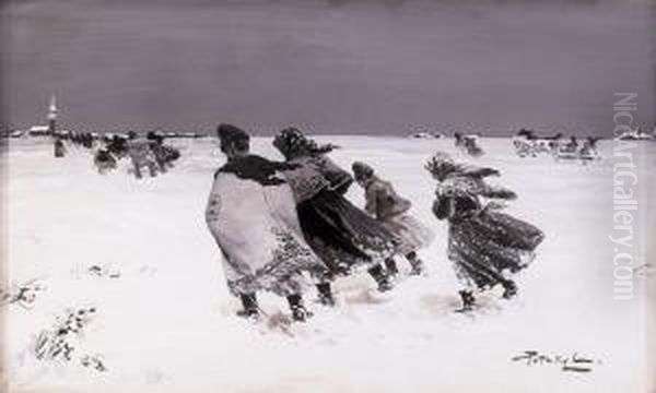 Winter Sunday Oil Painting by Laszlo Pataky