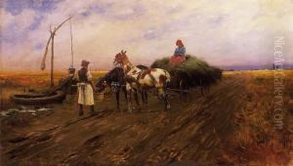 Watering Oil Painting by Laszlo Pataky