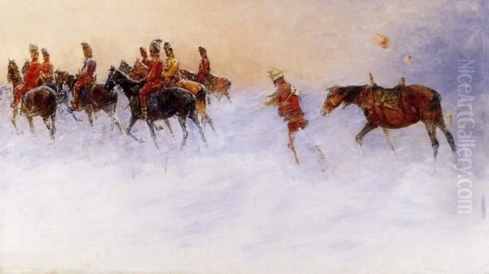 In The Snow Storm Oil Painting by Laszlo Pataky