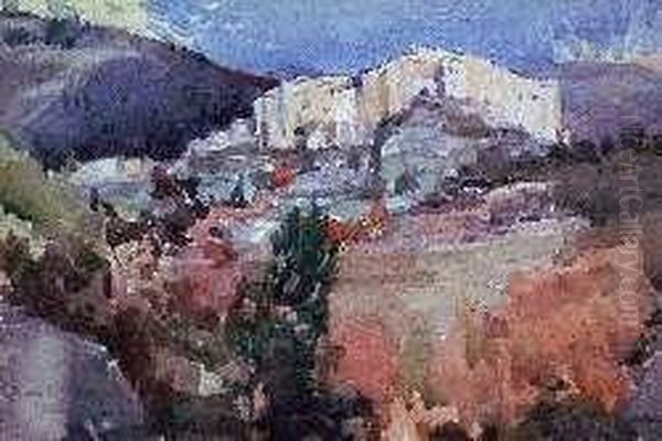 Hilltop Village Oil Painting by Hamish Constable Paterson