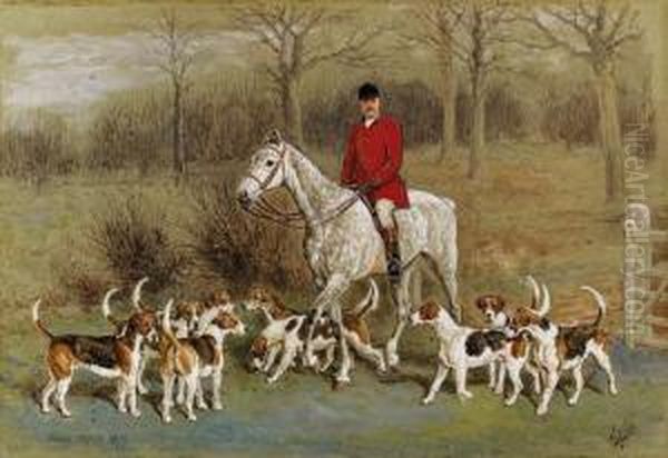 Lord Henry, 18th Baron 
Willoughby De Broke (1844-1902), On Adappled Grey Hunter, With His 
Hounds Oil Painting by Frank Paton