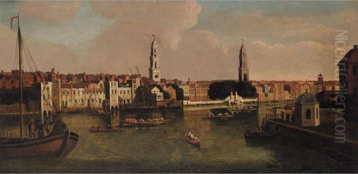 View Of The City Of London From The South Bank Of The Thames Oil Painting by John Paul