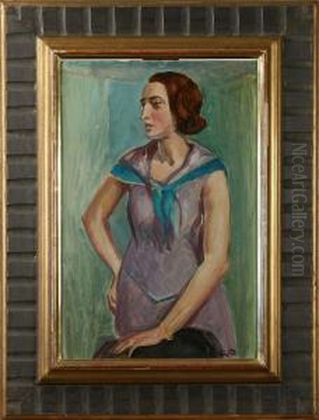 Portratt Av Kvinna Mot Gront, Monogramsignerad Oil Painting by Georg Pauli