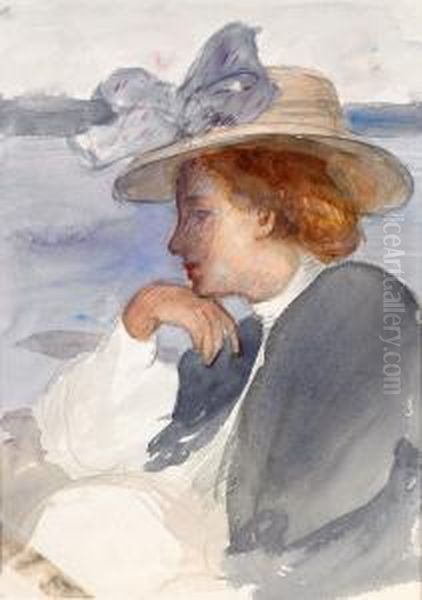 I Skargarden - Sittande Kvinna Oil Painting by Hanna (nee Hirsch) Pauli